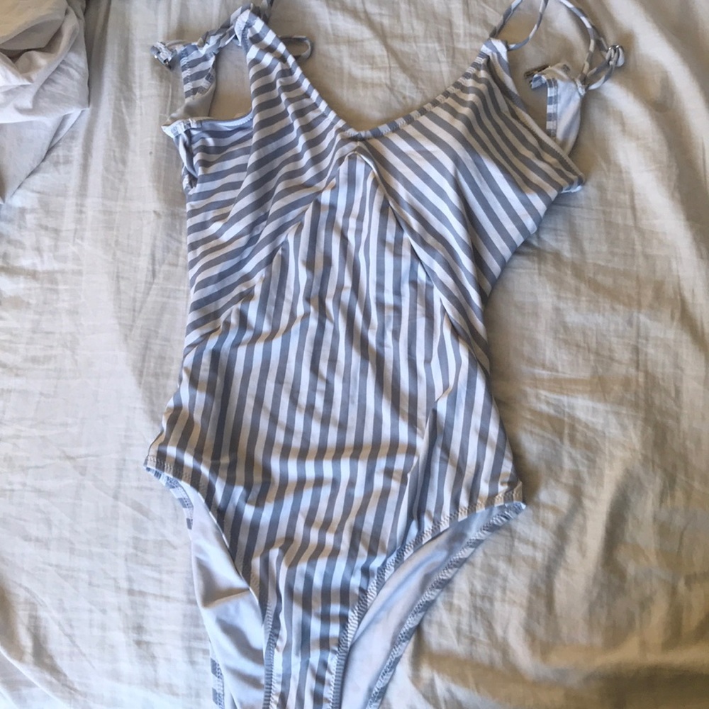 Stripped one piece bathing suits